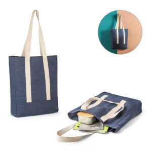 Sacola Casual em Denim Reciclado Personalizado - S92093 para Brindes de Eventos e Feiras da Zen Brindes.