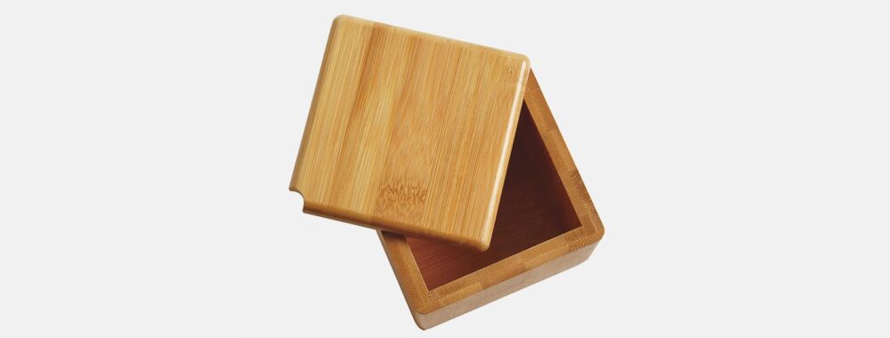 Saleiro em Bambu com Tampa Giratória Personalizado - MTE-00203 para Brindes de Eventos e Feiras da Zen Brindes.
