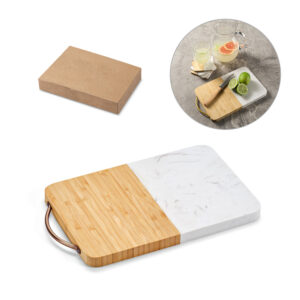 Tábua de Corte Personalizada em Bambu e Mármore - S94341 para Brindes de Eventos e Feiras da Zen Brindes.