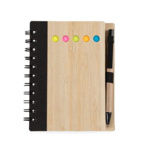 Bloco de Anotações Bambu com Caneta Preto na Zen Brindes - Presente Personalizado