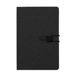 Bloco de Anotações Poliéster 21x14 com Pauta Preto na Zen Brindes - Presente Personalizado