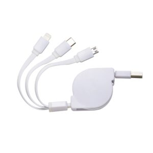 Cabo Usb Retrátil 3 em 1 Branco ou Transparente na Zen Brindes - Presente Personalizado