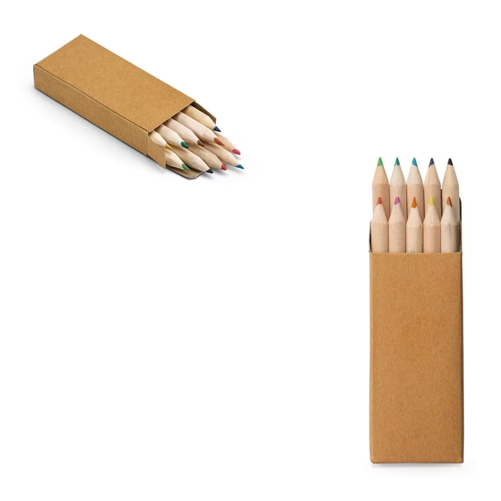Caixa de cartão com 10 mini lápis de cor Crafti - S51931 - Escritório e Papelaria Brinde Personalizado - Zen Brindes