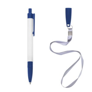 Caneta Plástica com Cordão - X01094 - Cordões Brinde Personalizado - Zen Brindes