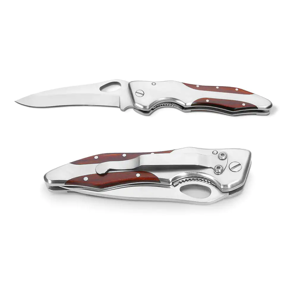 Canivete em aço inox e madeira Lawrence - S94030 - Ferramentas Brinde Personalizado - Zen Brindes