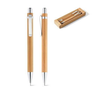 Kit de esferográfica e lapiseira em bambu Greeny - S81162 - Combos Brinde Personalizado - Zen Brindes