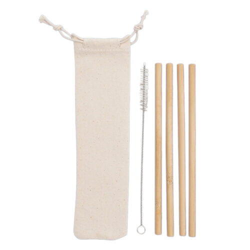 Kit Canudos de Bambu com Escova de Limpeza Bege na Zen Brindes - Presente Personalizado