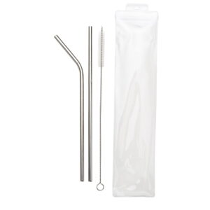 Kit Canudos e Escova de Limpeza Prata na Zen Brindes - Presente Personalizado