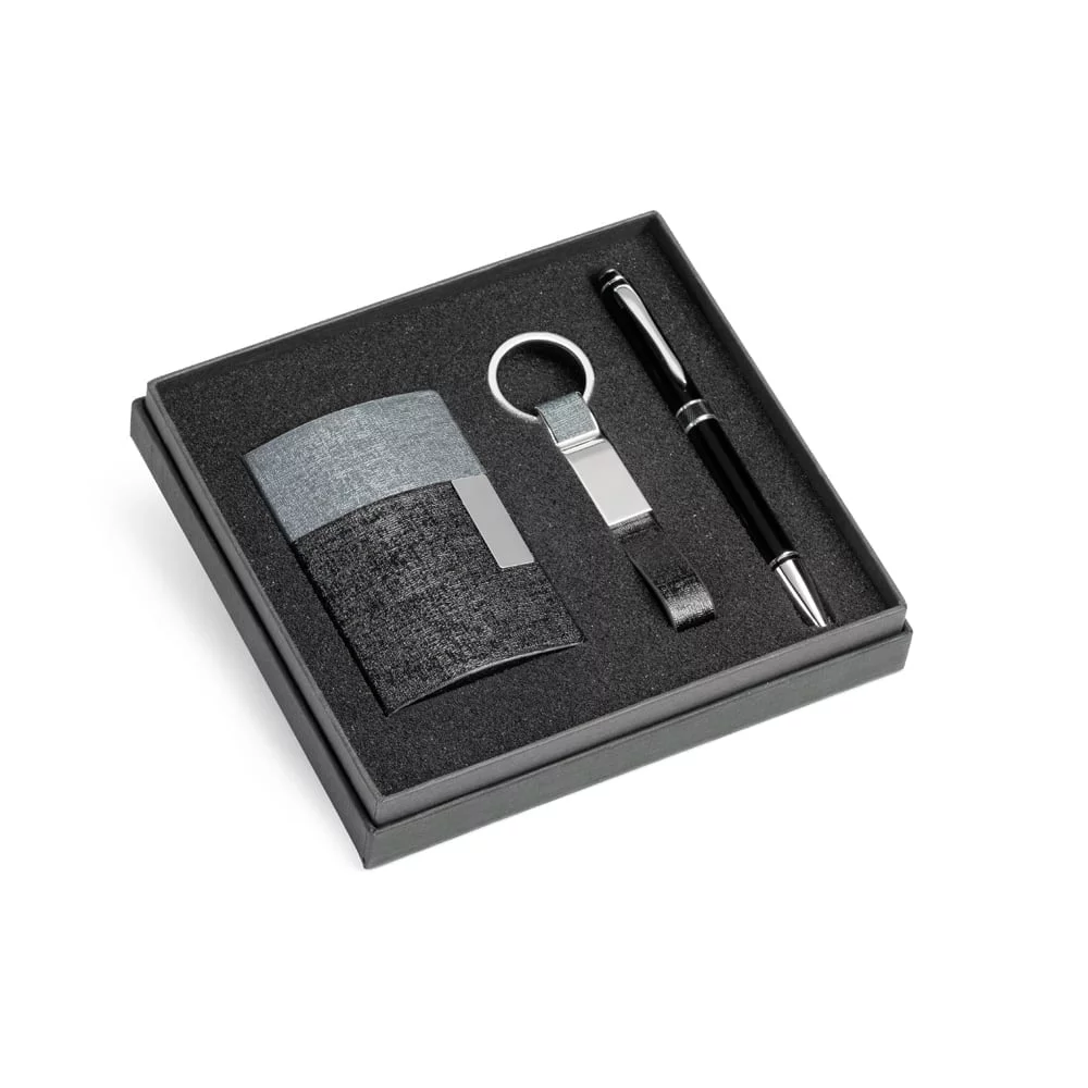 Kit de porta cartões, chaveiro e esferográfica Brendon - S93315 - Combos Brinde Personalizado - Zen Brindes
