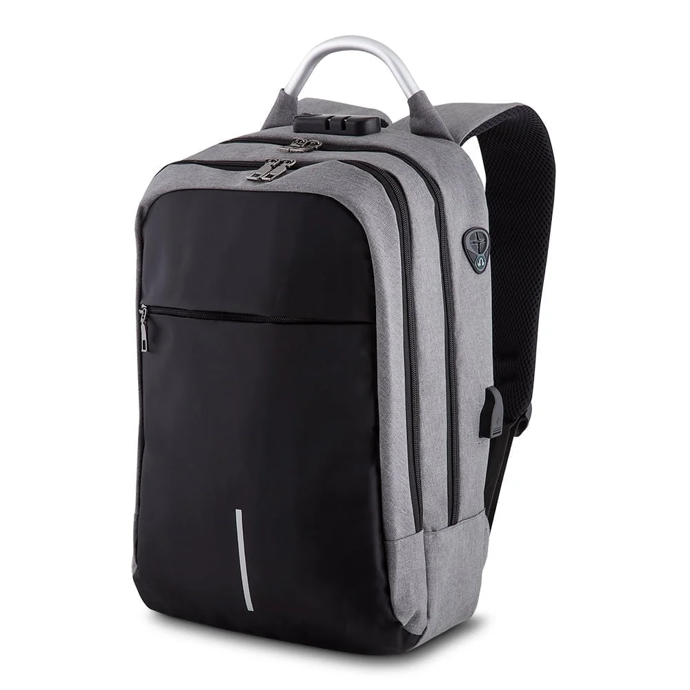 Mochila Anti-Furto com Segredo Prata na Zen Brindes - Presente Personalizado