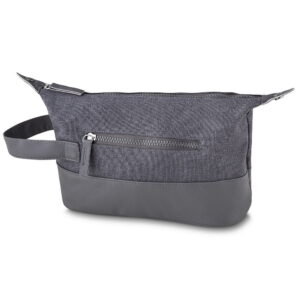 Necessaire Nylon com detalhes em Couro Sintético Prata na Zen Brindes - Presente Personalizado