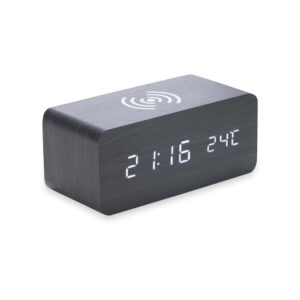 Relógio de Madeira com Carregamento por Indução - X04358 - Eletrônicos e tech Brinde Personalizado - Zen Brindes